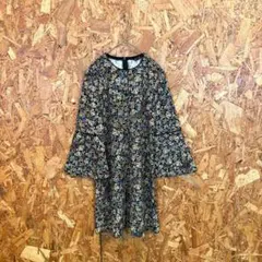 ZARA BASIC 膝丈ワンピース フレア 花柄 ブラック レディース XS