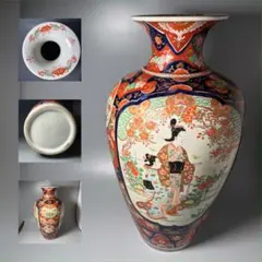 某資産家旧蔵品 幕末〜明治時代 色絵美人図大花瓶 朝顔 蝶 圧倒的な 