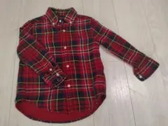 赤系チェック コットン長袖シャツ