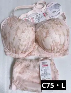 しまむら CLOSSHI ワイヤーブラジャー ショーツ C75 L ピンク 刺繍