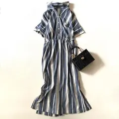 美品♪ローレンラルフローレン リネン100 ウエストリボン シャツ