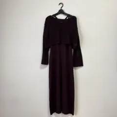 GU 2ピースニットキャミソールワンピース 茶 重ね着 セットアップ