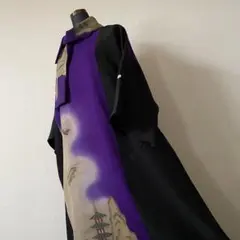 アンティーク縮緬　紫紋付き　ワンピース