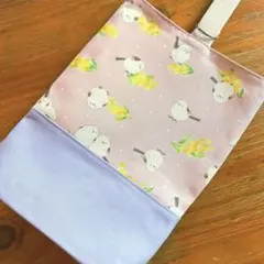 シマエナガ上履き袋／ピンク×うすむらさき