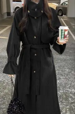 GRL リボンベルト付きフェイクウールトレンチコート[k9049x]