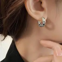 ツイスト フープピアス シルバー ニュアンス キャッチレス ワンタッチ