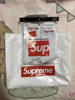 4足組 Supreme Hanes クルーソックス ホワイト U6-12 靴下
