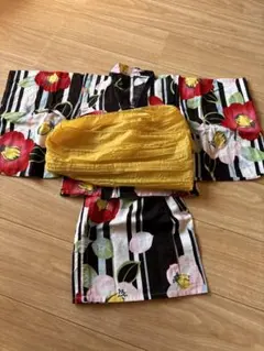 キャサリンコテージ　花柄ストライプ浴衣 100cm~ 帯付き2way