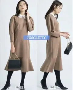 JUSGLITTY レース襟付きワンピース 0 モカ