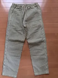 Popotam ストライプ柄イージーパンツ オリーブグリーン