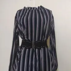 み*と様 プロバドール ストライプ柄 長袖ひざ丈ワンピース Lサイズ