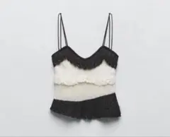 ZARA コントラストレースニットトップス Mサイズ