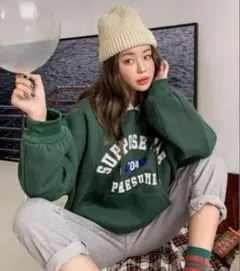 SHEIN グリーン パーカー 裏起毛 オーバーサイズ M フーディーカジュアル