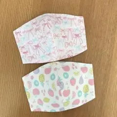 ハンドメイドマスク幼児〜低学年　２枚セット　フルーツ　リボン　白