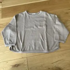 リブ編みベージュ長袖カットソー