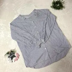 美品 【MURUA】《F》 バンドカラーシャツ 長袖 ストライプ ブルー