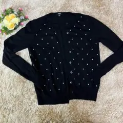 【UNIQLO】 カジュアルドット柄カーディガン (M) 黒 おしゃれ オフィス