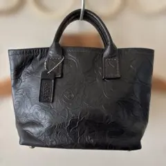 PROTO LEATHERS フラワー柄　型押し　レザートートバッグ　ブラック