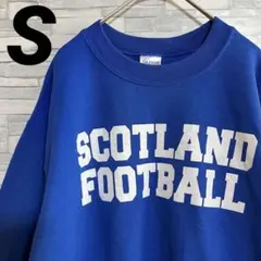 USA古着　スウェット　トレーナー　スコットランド　フットボール　青　ブルー　S
