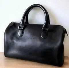 agnes b. アニエスベー 本革レザー ミニボストンバッグ 黒 ロゴ刻印