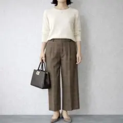 エニィスィス［S］美品◎大人クラシカル◎美シルエット◎チェック柄ワイドパンツ