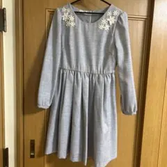 ロディスポット　ブルーグレー 長袖 ひざ丈ワンピース M