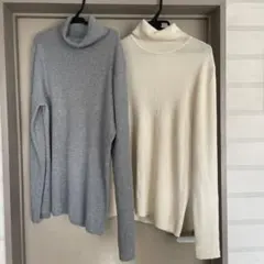 GU リブタートルネックセーター　XXL 二着グレーとオフホワイト　348016