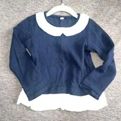 ネイビー 襟付き 長袖カットソー