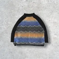 美品カジュアルニット 長袖 ストライプデザインラ　グランスリーブ