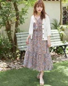 INGNI ノースリーブ 花柄ワンピース ペイズリー柄 Mサイズ 茶×青系