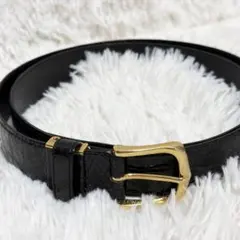 【美品】クロコダイル　ベルト　レザー　ブラック　ワニ