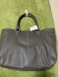 グレー レザー トートバッグ
