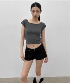 BLACKUP アンナスタッドコットンショートパンツ