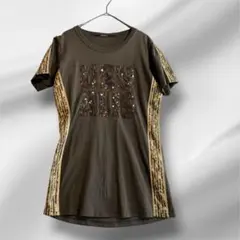 USUALIS ウザリス イタリア製 スパンコールロゴTシャツ 刺繍テープMのサムネイル