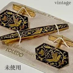 トレド 象嵌 彫刻 ダマスク柄 カフスボタン ネクタイピン 24金18金使用