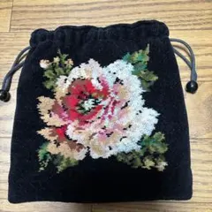 FELLER 花柄刺繍 巾着ポーチ