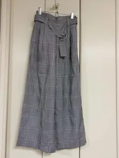 GU チェック柄 ワイドパンツ ベルト付き