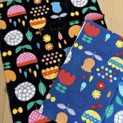 カラフルな花柄生地 はぎれ　2枚セット