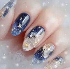 大人気⭐︎ 宇宙　ネイルチップ　夜空　キラキラ　ゴールド　ブルー　星空　ラメ
