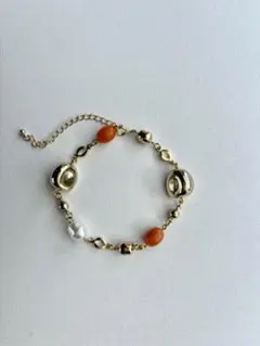 ビーズブレスレット　オレンジ　パール