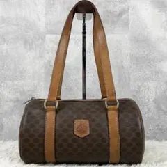 極美品 CELINE PVC レザー トートバッグ マカダム柄 筒型 ブラウン