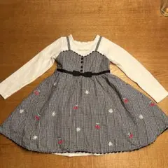 メゾピアノ110cm チェリー刺しゅうドッキングワンピース ギンガムチェック