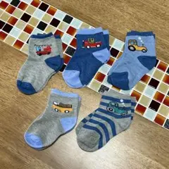 キッズ靴下 男の子 はたらく車 青 ソックス5足まとめ売り クルー丈 通年　春夏