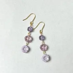 388]つぶつぶチェコガラスのフックピアス 紫 パープル ハンドメイド