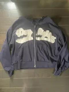 ダブルジップ パーカー ネイビー ロゴ入り