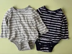 グレーとネイビーのストライプロンパース2点セット