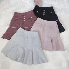 evelyn ビジュー裾フリルSK スカート ツイード ピンク 量産型