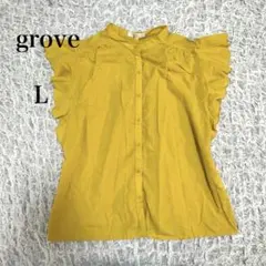 grove グローブ　フリル袖　ノースリーブ　ブラウス　イエロー　L