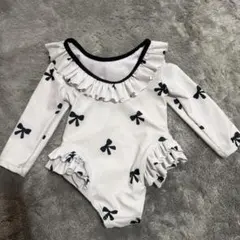 ベビー水着 リボン柄フリル付き長袖 (女の子)