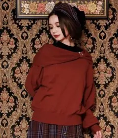 axes femme ドレープリボンニット　ワイン